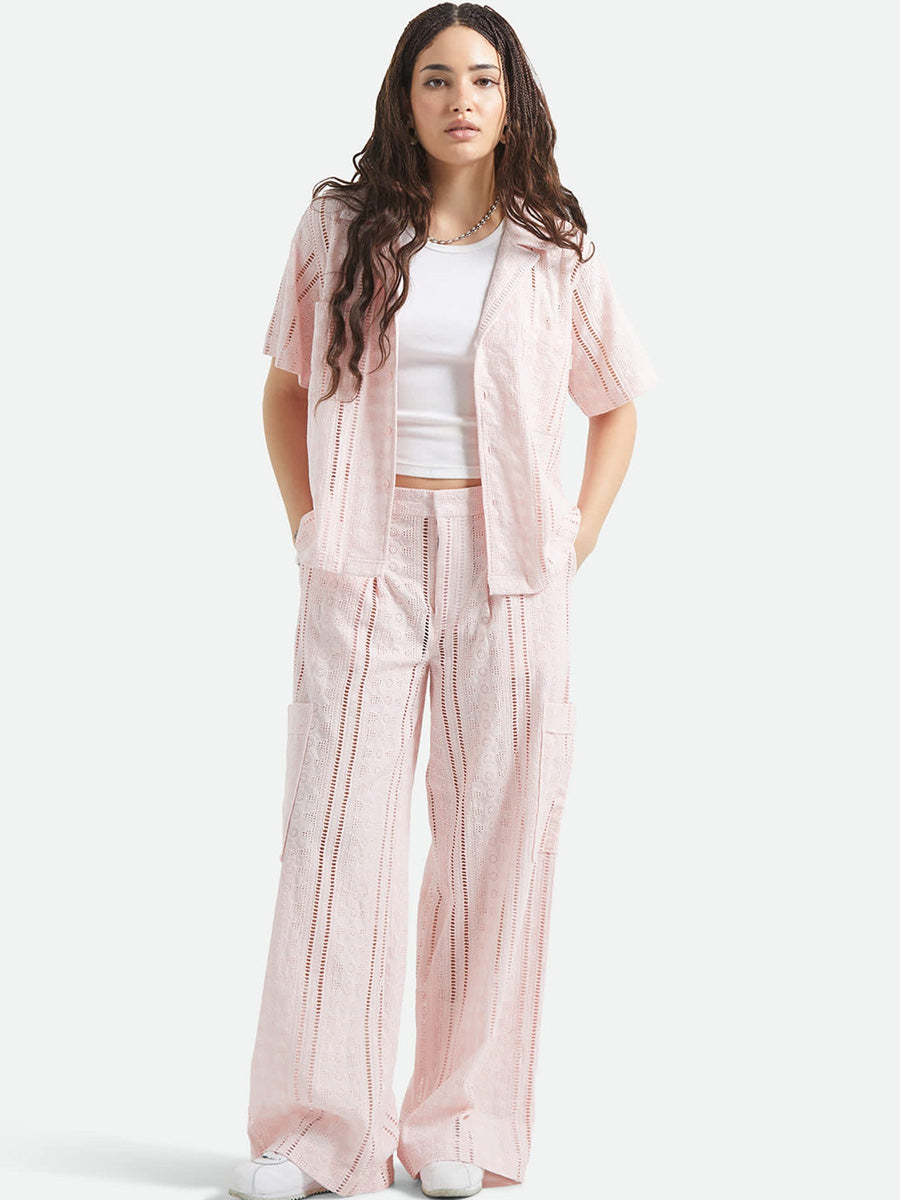 BRIXTON THE MERCER WIDE LEG TROUSER - CHALK PINK PANTS BRIXTON