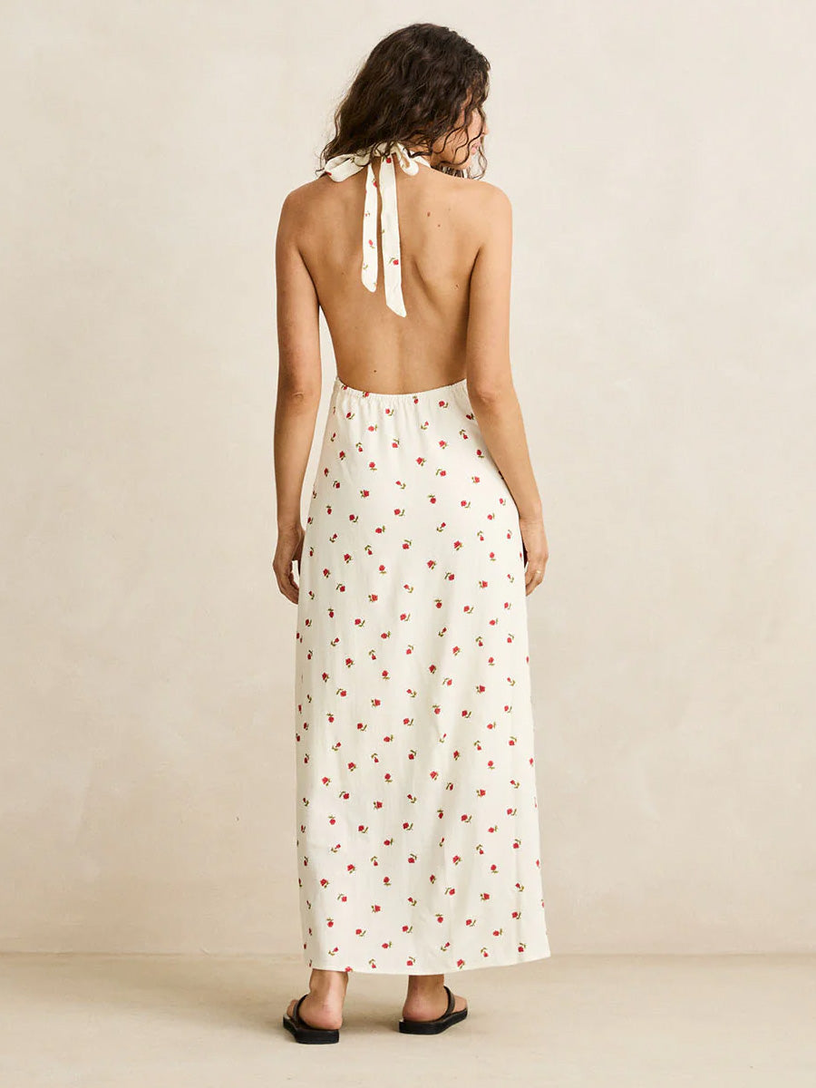 RHYTHM MILA FLORAL HALTER NECK MAXI DRESS - CREAM DRESSES RHYTHM