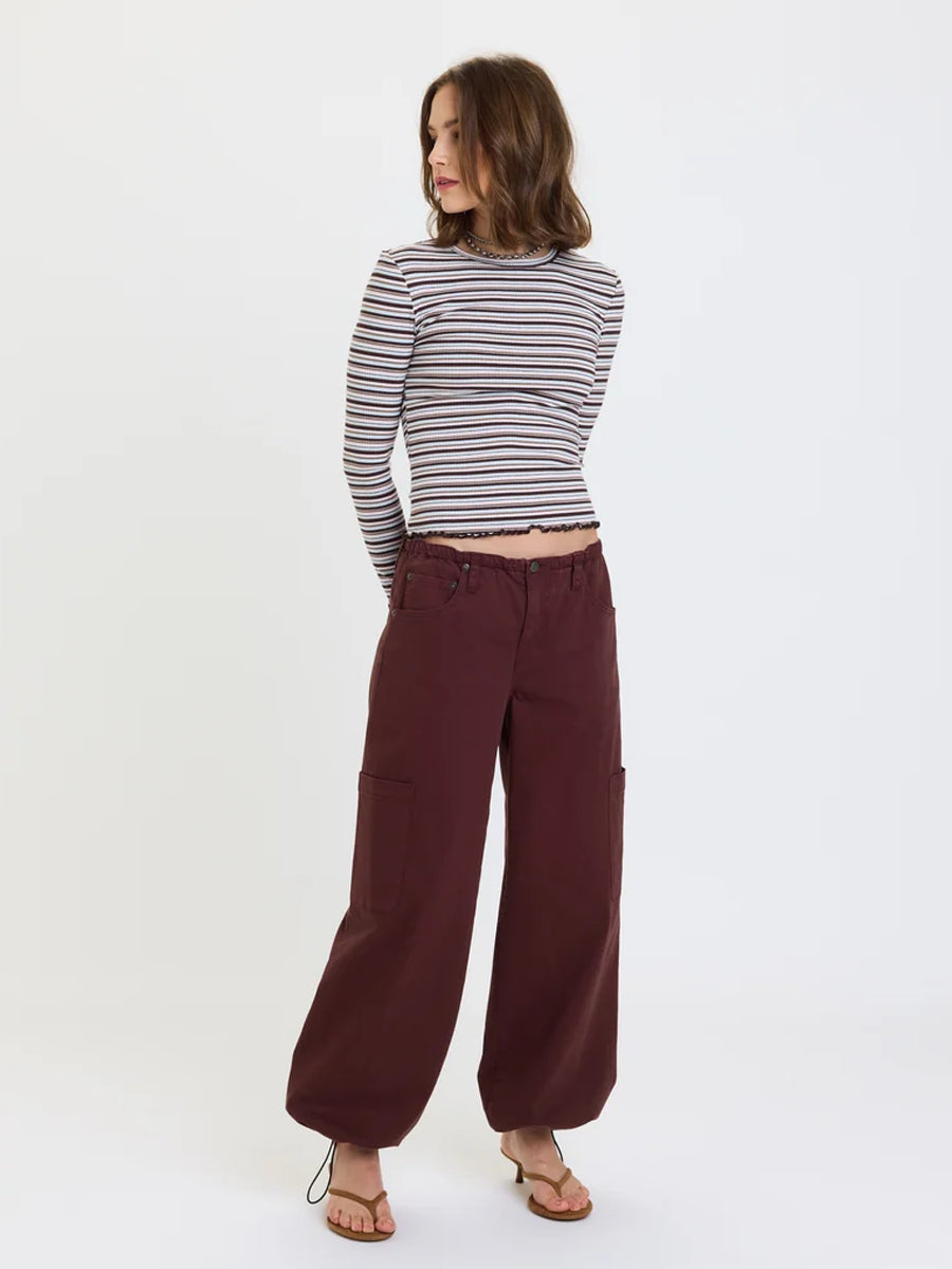 DAZE DENIM MIRAGE MID RISE CARGO HAREM PANT - CHERRY COLA JEANS DAZE DENIM