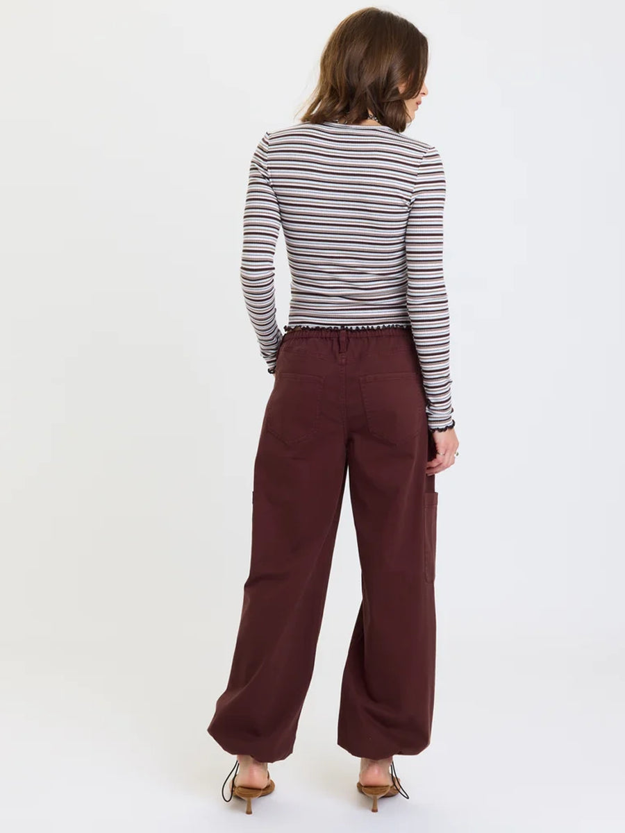 DAZE DENIM MIRAGE MID RISE CARGO HAREM PANT - CHERRY COLA JEANS DAZE DENIM
