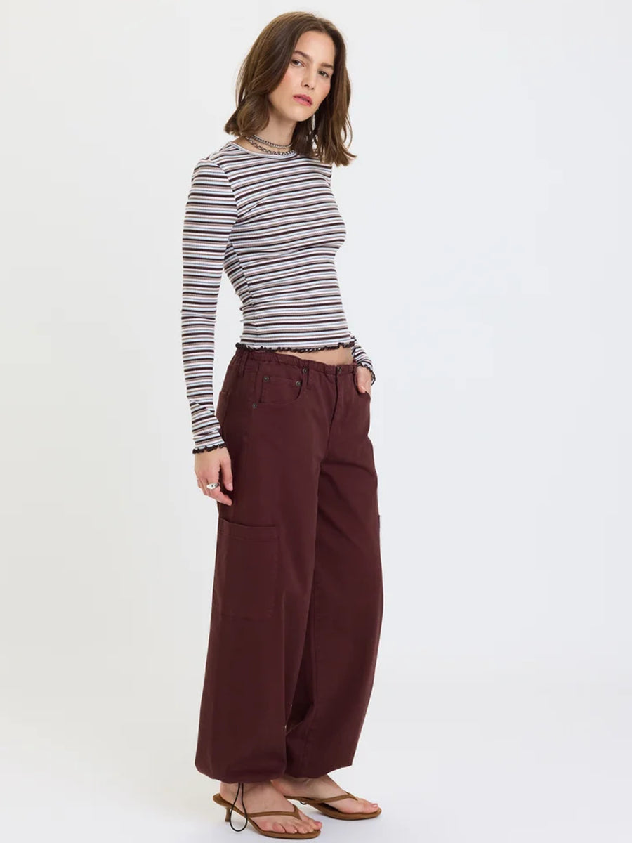 DAZE DENIM MIRAGE MID RISE CARGO HAREM PANT - CHERRY COLA JEANS DAZE DENIM