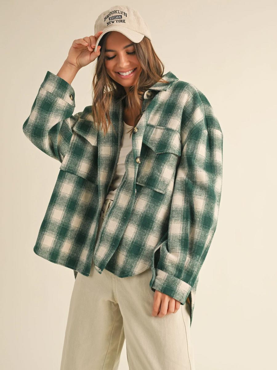 MIXED COLOUR PLAID SHACKET - GREEN JACKET -   