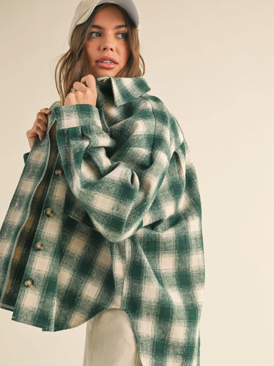 MIXED COLOUR PLAID SHACKET - GREEN JACKET -   