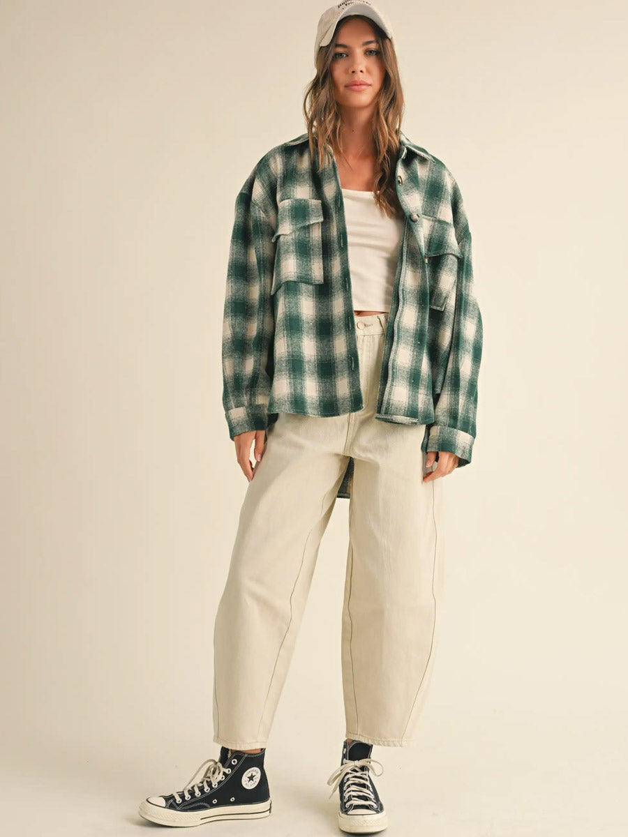 MIXED COLOUR PLAID SHACKET - GREEN JACKET -   