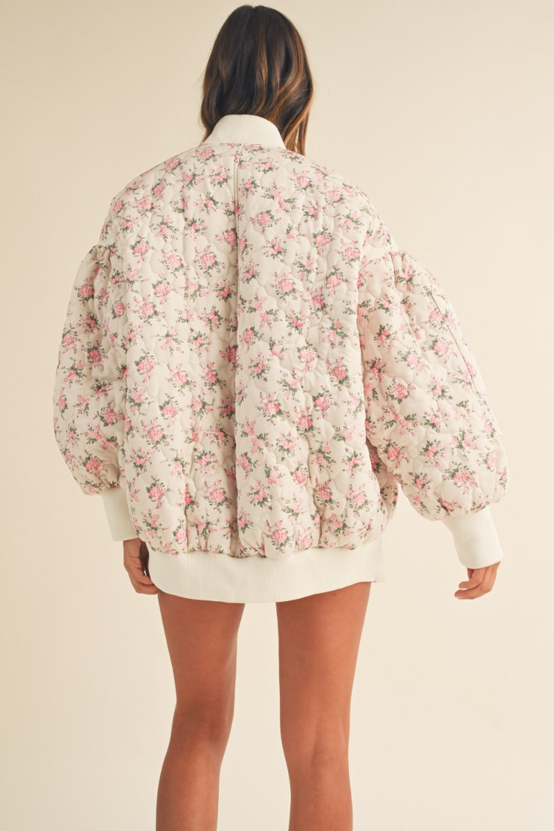 FLORAL PRINT QUILTED OVERSIZED BOMBER JACKET JACKET OAK CLOTHING CO. INC.   