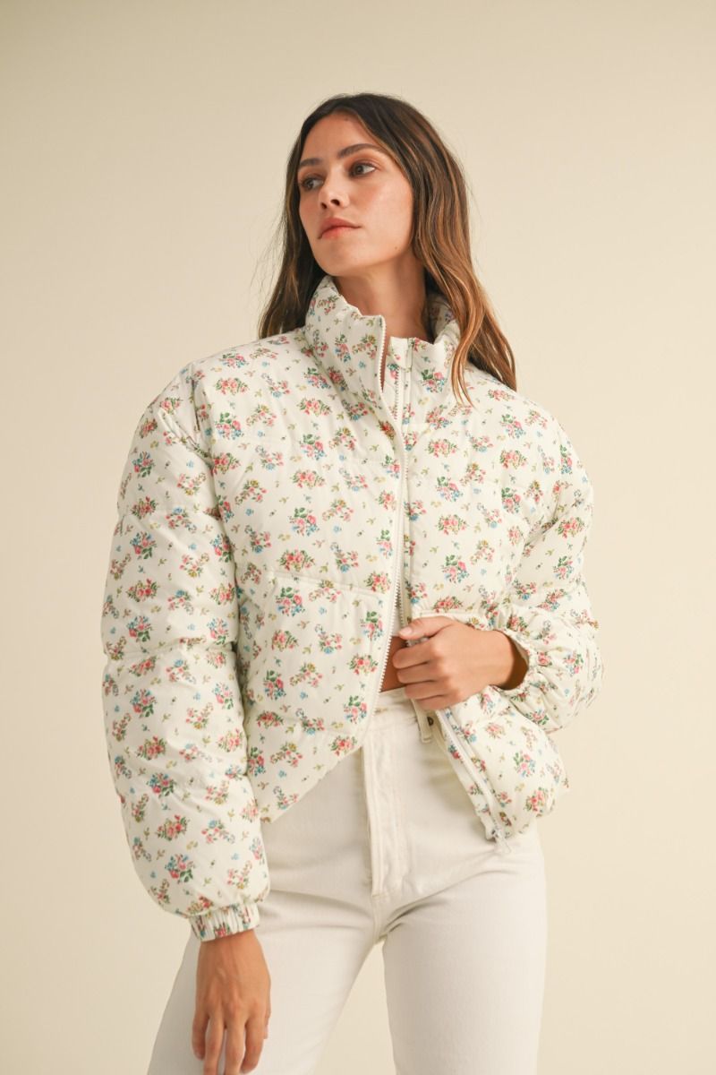 FLORAL PRINT PADDED JACKET JACKET -   