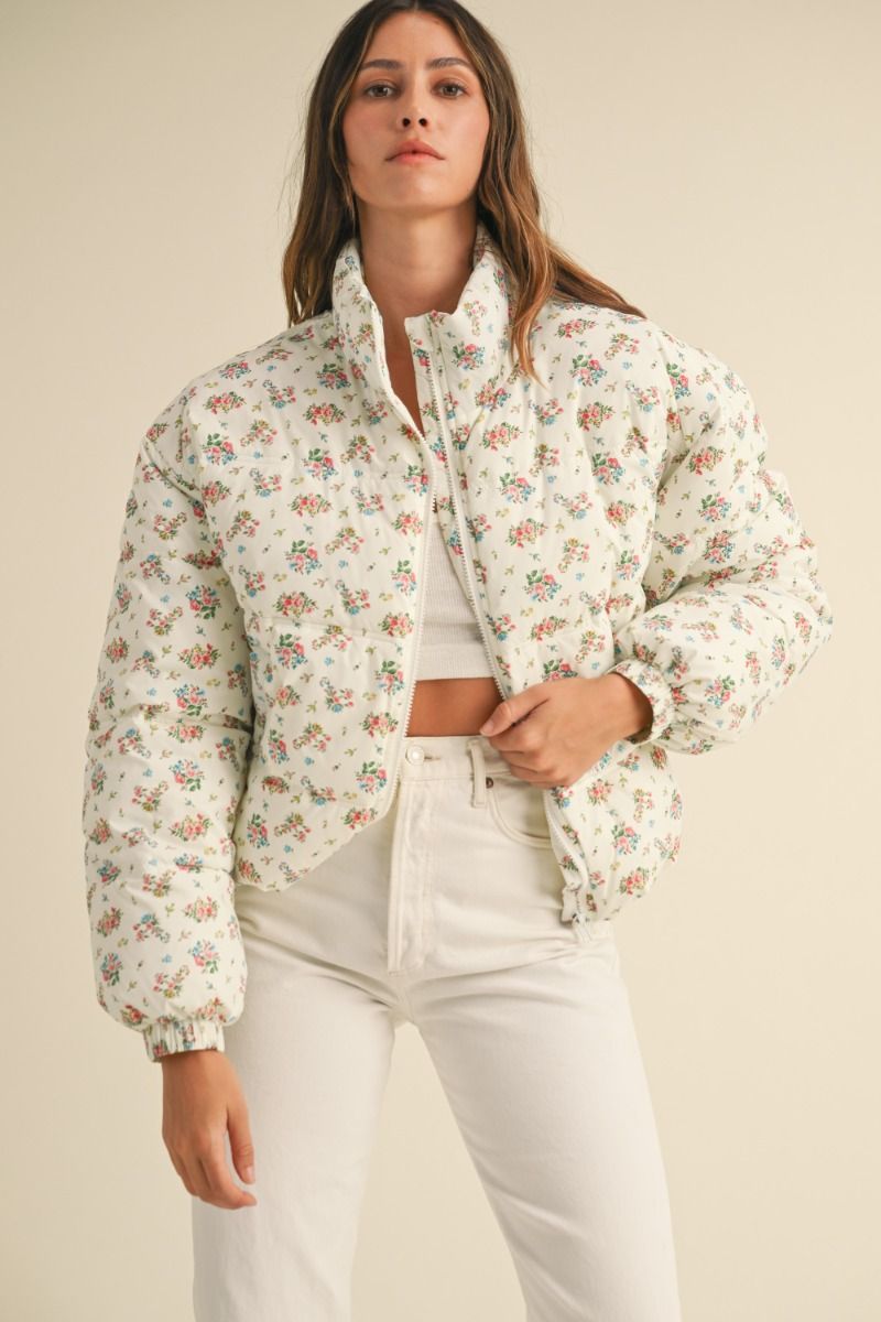 FLORAL PRINT PADDED JACKET JACKET -   