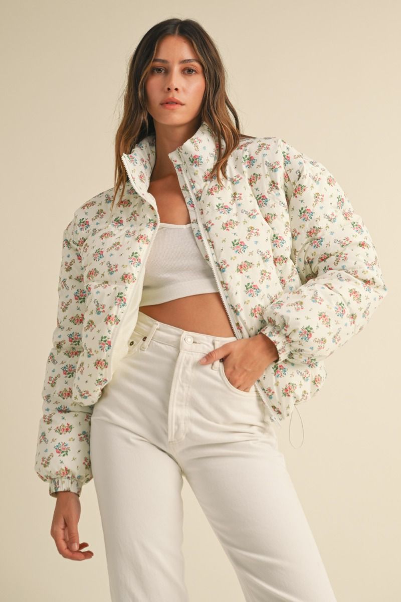 FLORAL PRINT PADDED JACKET JACKET -   