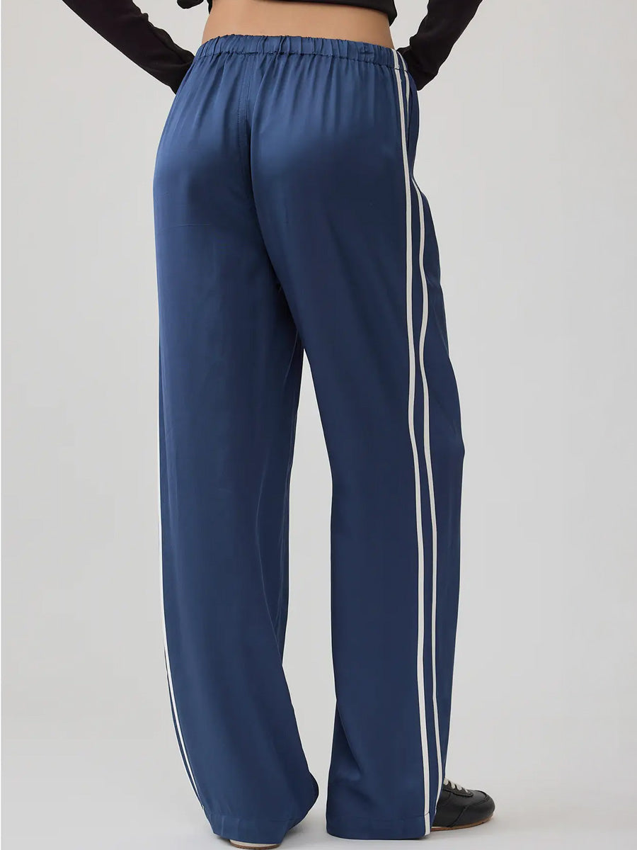 ELASTIC WAIST STRAIGHT PANTS - NAVY
