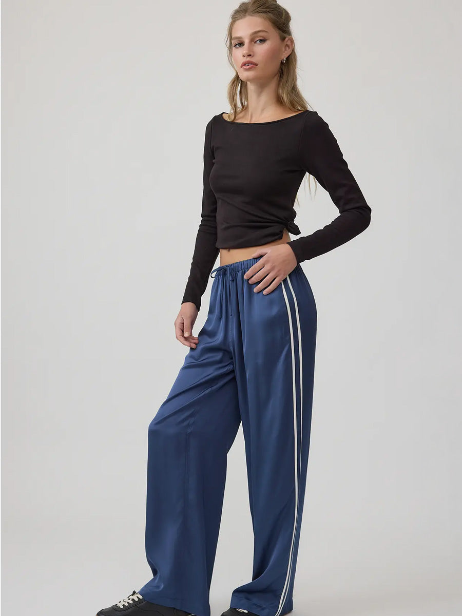 ELASTIC WAIST STRAIGHT PANTS - NAVY