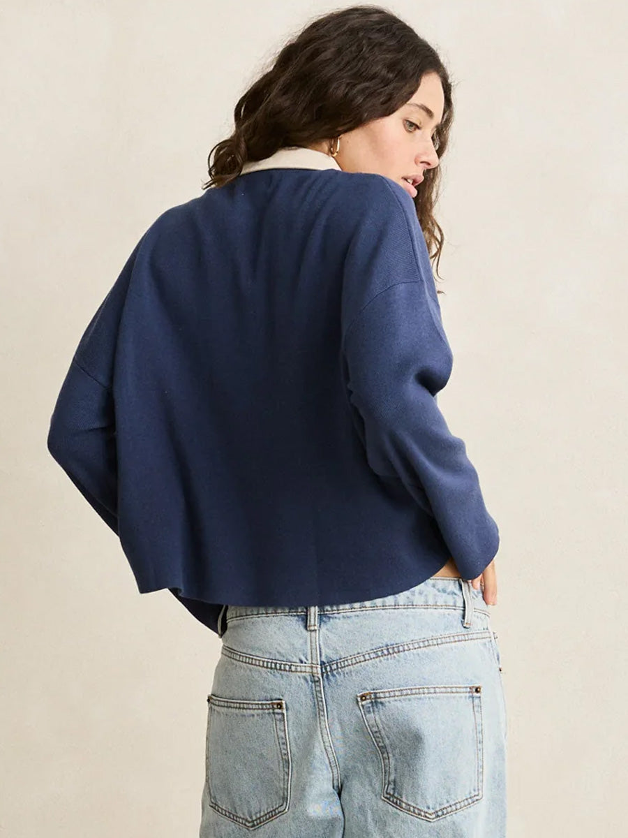 RHYTHM RUGBY POLO KNIT SWEATER - NAVY