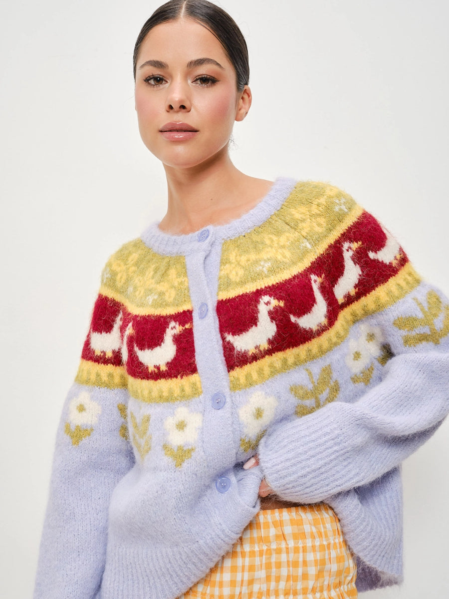 RIA NORDIC GOOSE GARDEN CARDIGAN - LILAC SWEATERS OAK CLOTHING CO.