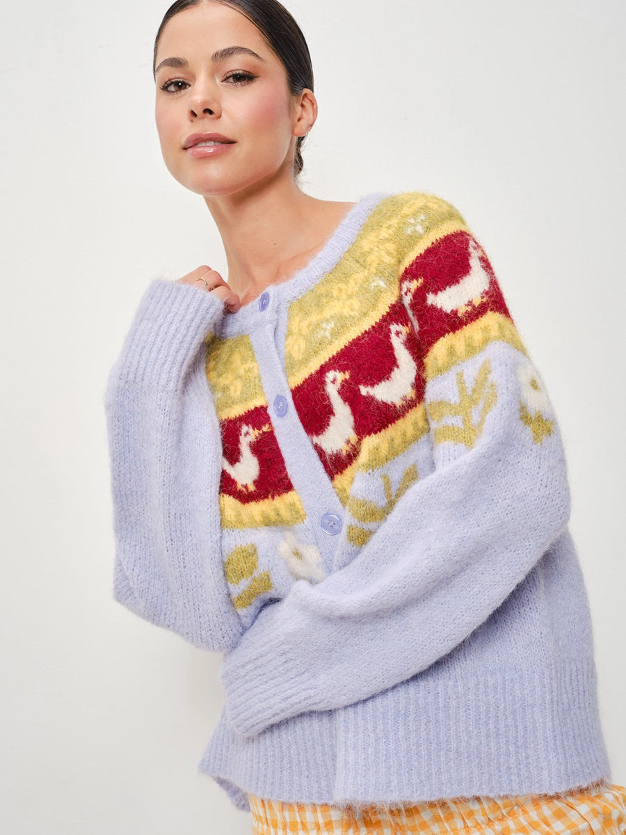RIA NORDIC GOOSE GARDEN CARDIGAN - LILAC SWEATERS OAK CLOTHING CO.