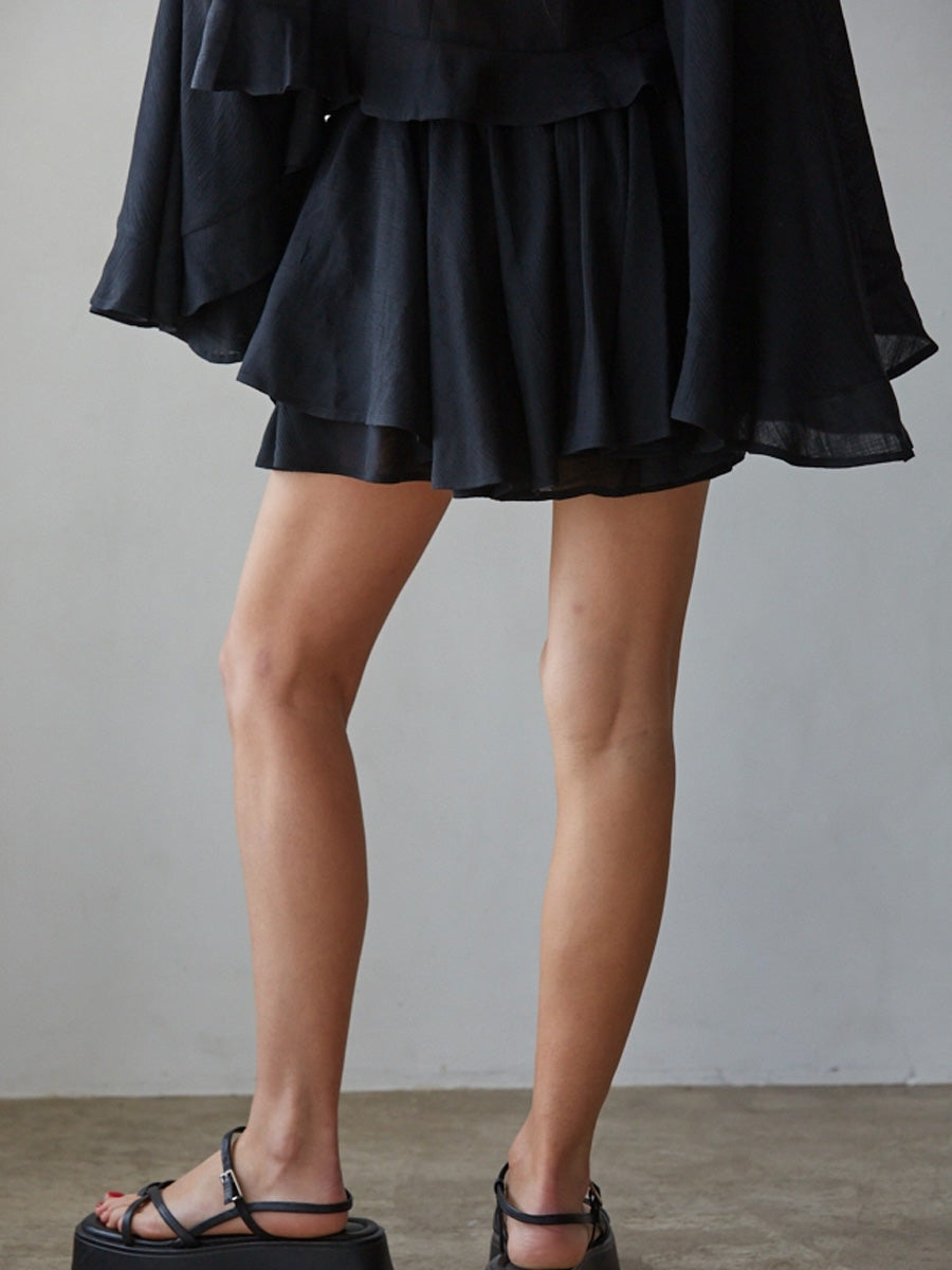 WOVEN RAYON NYLON LAYERED SKORT - BLACK SKIRTS OAK CLOTHING CO. INC.