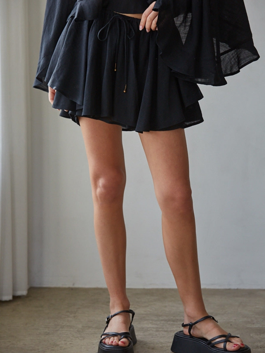 WOVEN RAYON NYLON LAYERED SKORT - BLACK SKIRTS OAK CLOTHING CO. INC.