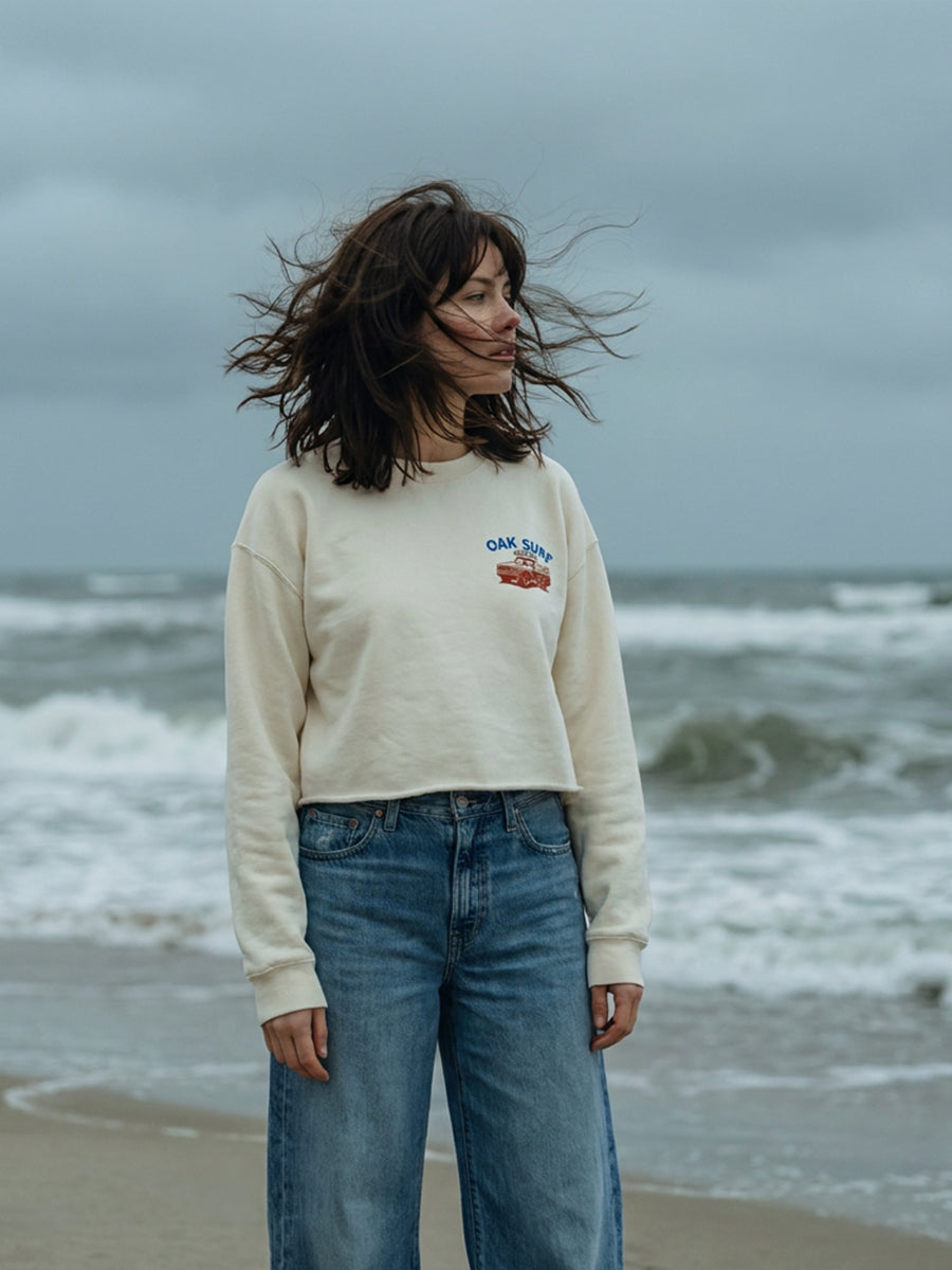 OAK SURF CLUB SANDBANKS CROPPED CREW - WHITE