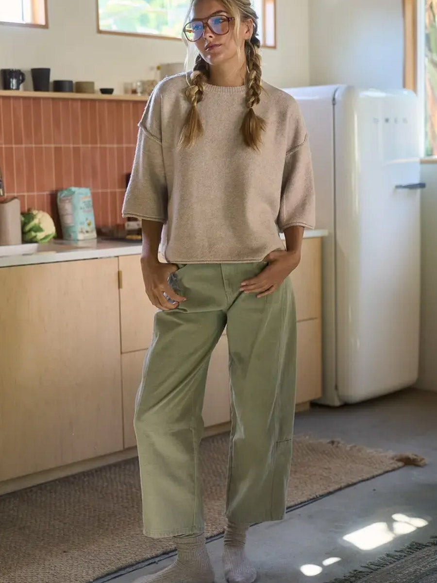 OVERSIZED SHORT SLEEVED SWEATER - OATMEAL