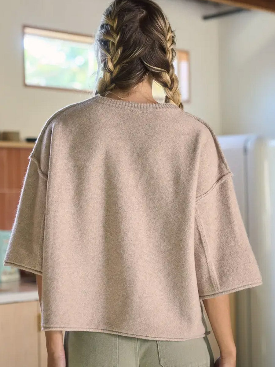 OVERSIZED SHORT SLEEVED SWEATER - OATMEAL