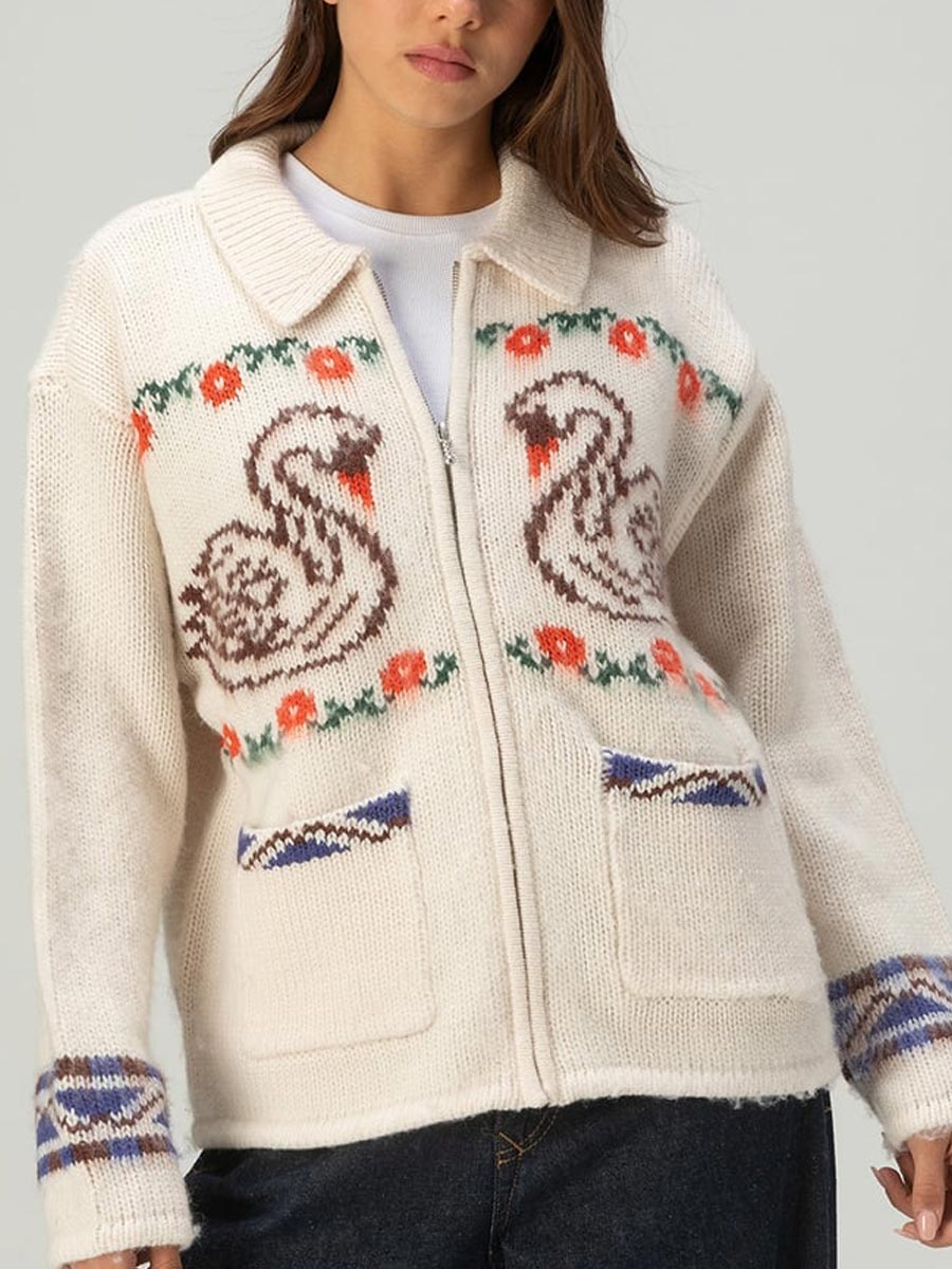 OBEY SWANS ZIP SWEATER CARDIGAN OBEY   