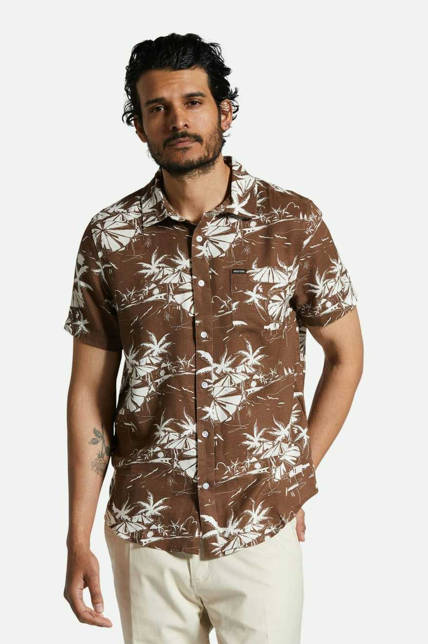 BRIXTON CHARTER SLUB S/S WOVEN - SEPIA UMBRELLA SCENE SHIRT BRIXTON   