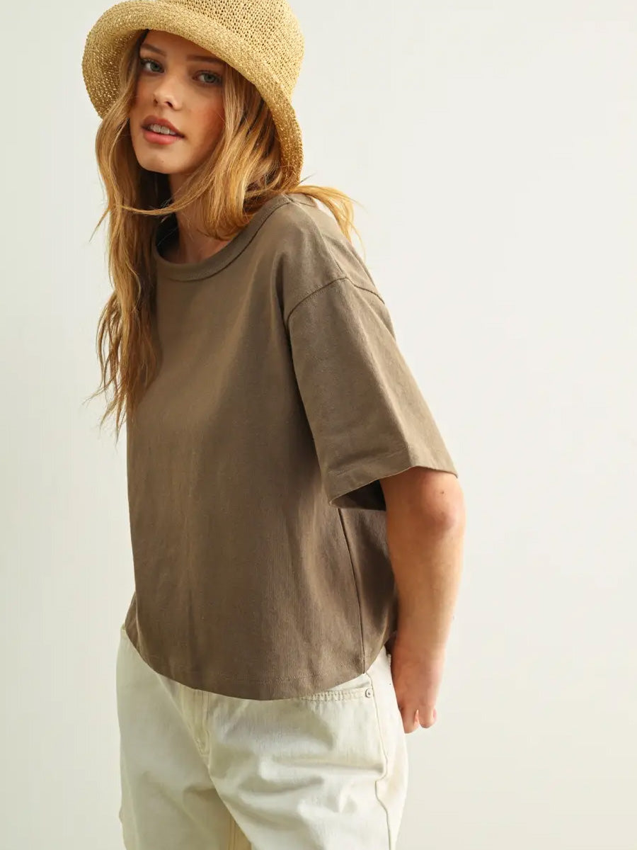 SHORT SLEEVE LINEN KNITTED TOP - OLIVE