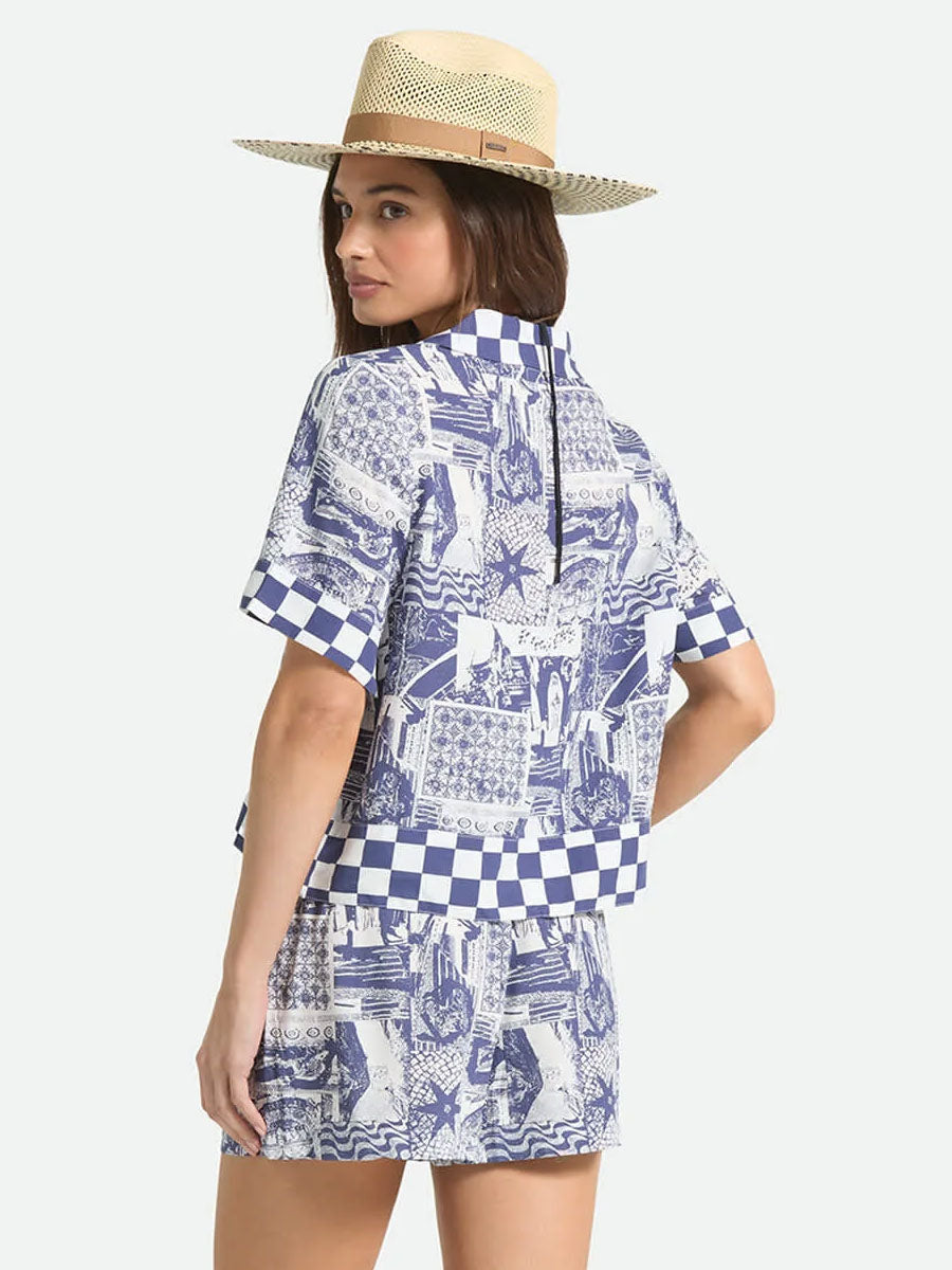 BRIXTON THE OMAR BUTTON DOWN SS WOVE - NAVY/WHITE COLLAGE