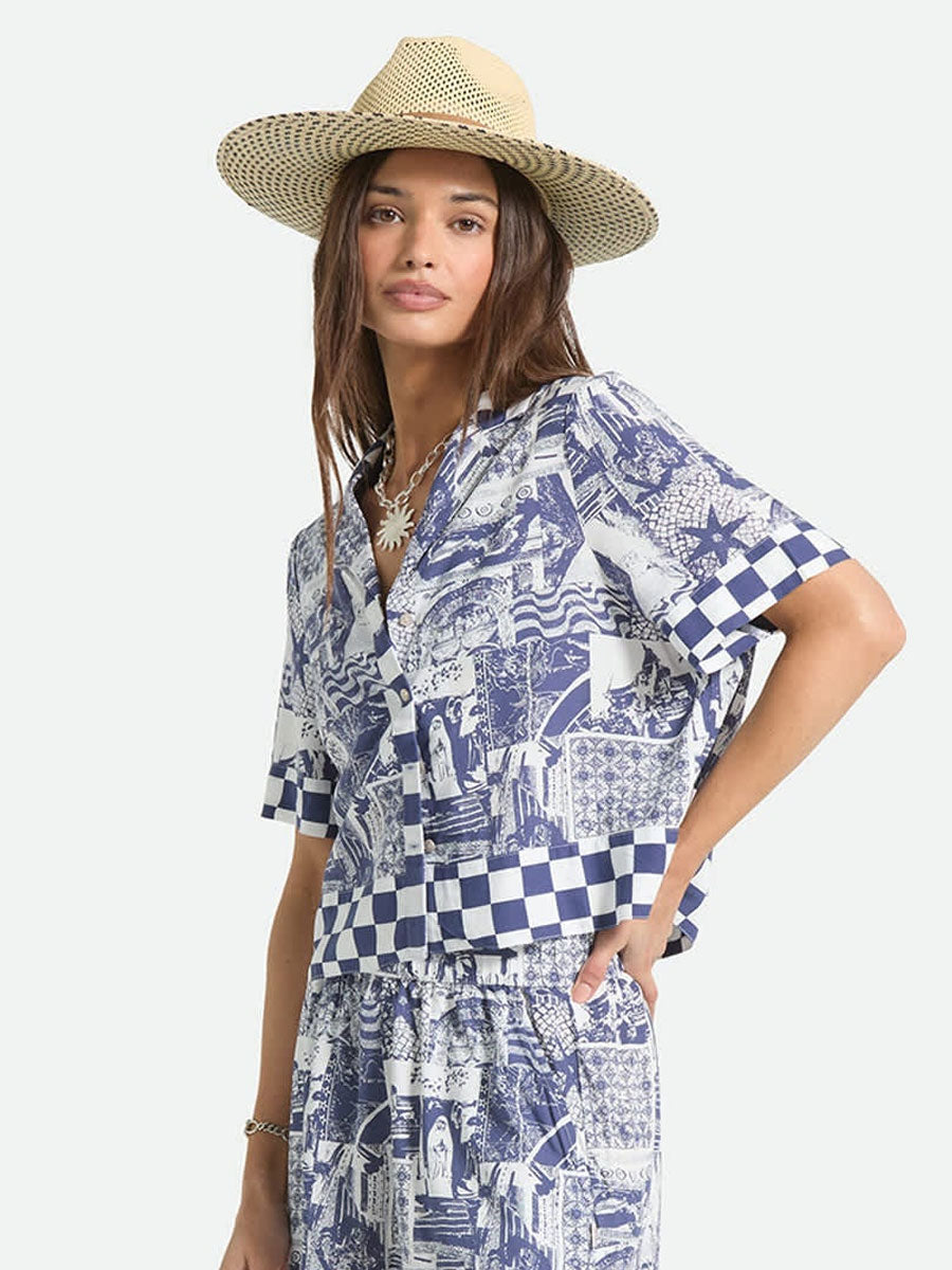 BRIXTON THE OMAR BUTTON DOWN SS WOVE - NAVY/WHITE COLLAGE