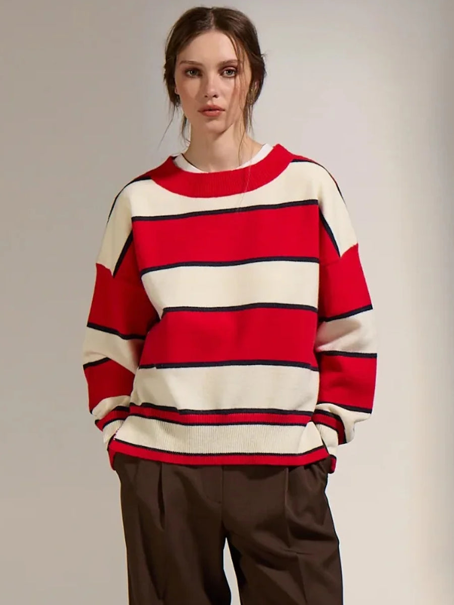 DELUC OSSA STRIPED SWEATER - RED AND NAVY STRIPE SWEATER DELUC