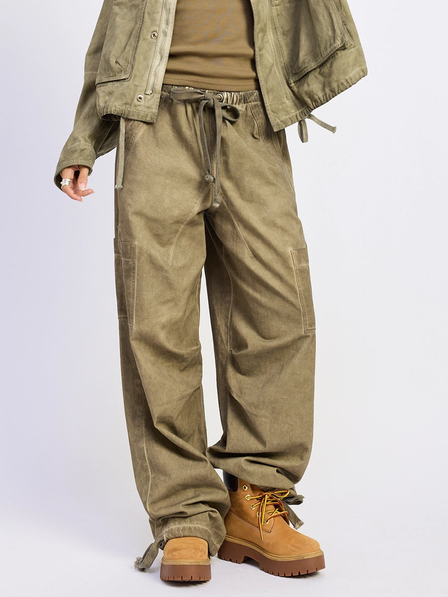 OIL WASH UTILITY PARACHUTE PANTS - WASHED KHAKI