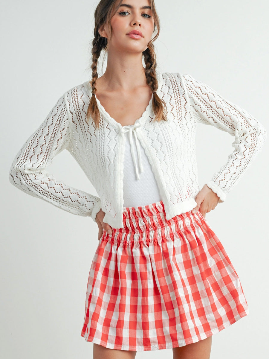 CHECKED PATTERN PLAID SKIRT - RED IVORY