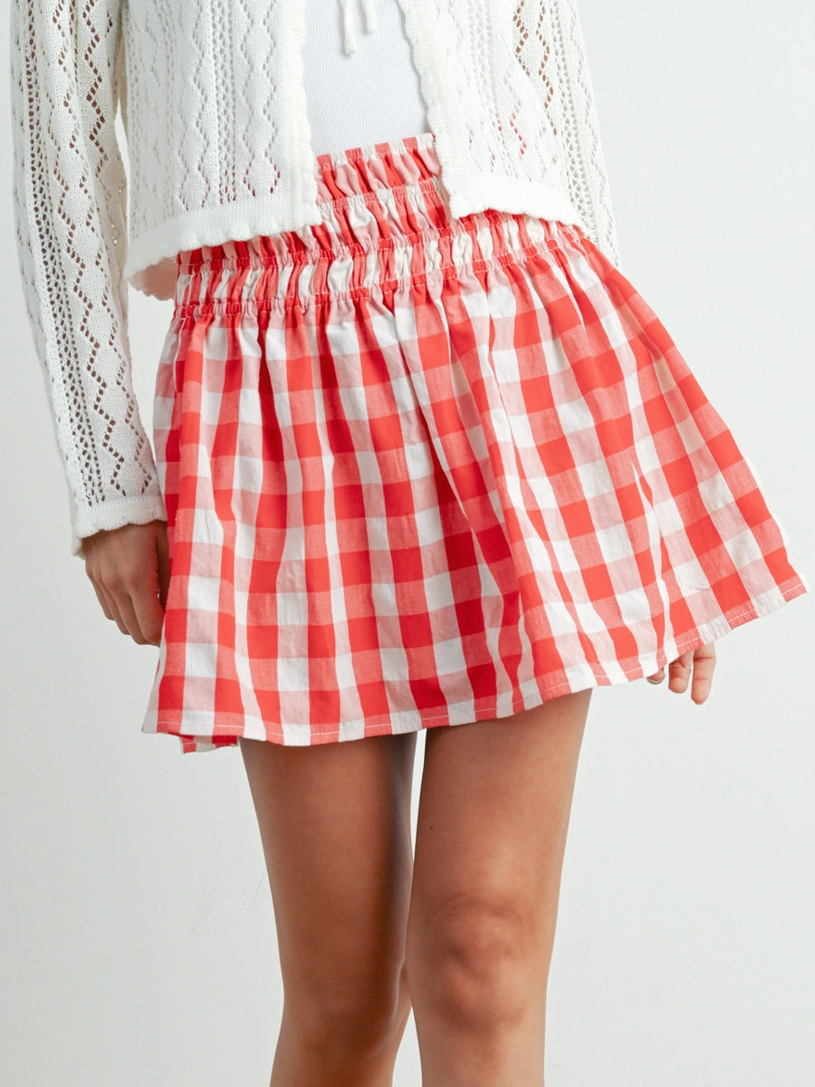 CHECKED PATTERN PLAID SKIRT - RED IVORY