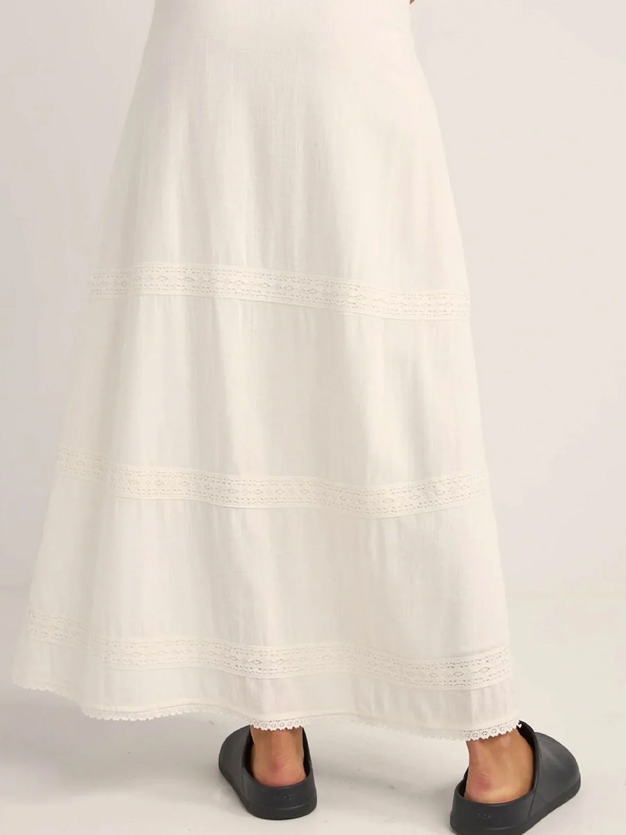 PEARL BUTTON FRONT MAXI SKIRT - WHITE SKIRT -