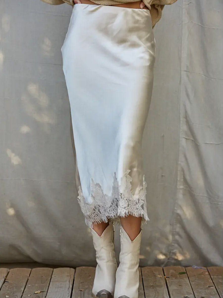 SATIN MIDI SKIRT - PEARL