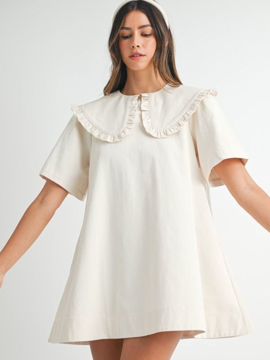 PETER PAN COLLAR MINI DRESS - ECRU