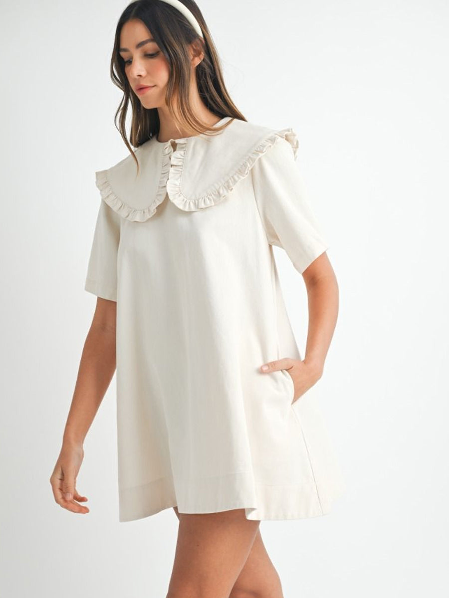 PETER PAN COLLAR MINI DRESS - ECRU