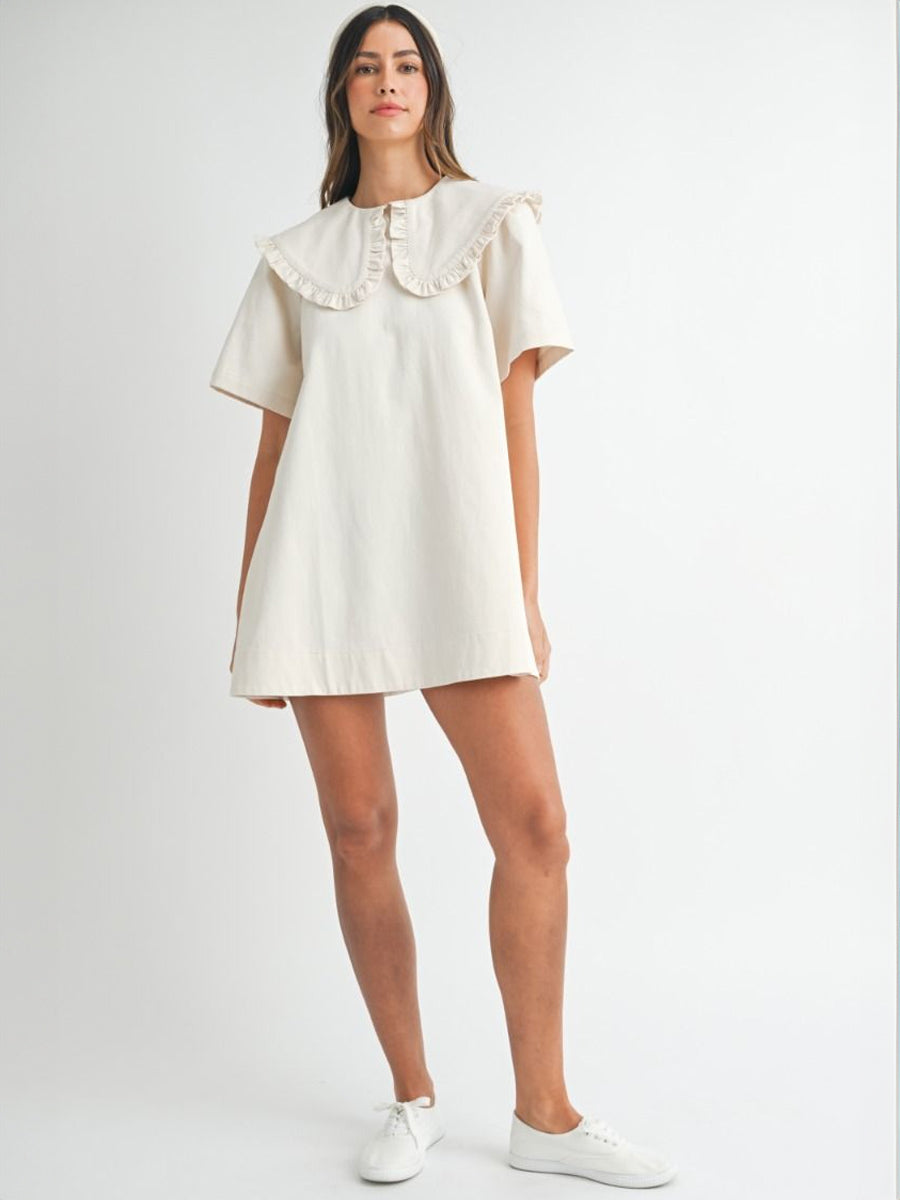 PETER PAN COLLAR MINI DRESS - ECRU