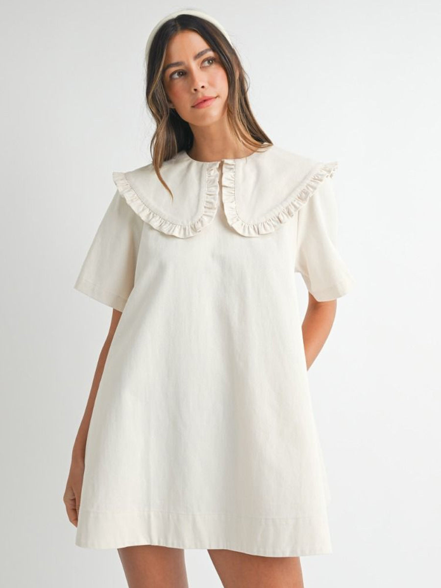 PETER PAN COLLAR MINI DRESS - ECRU