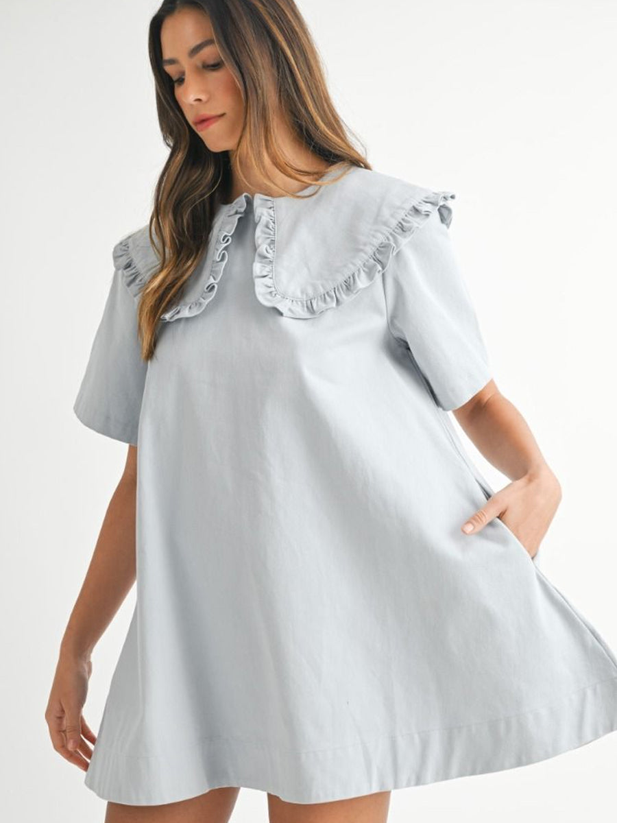 PETER PAN COLLAR MINI DRESS - LIGHT BLUE