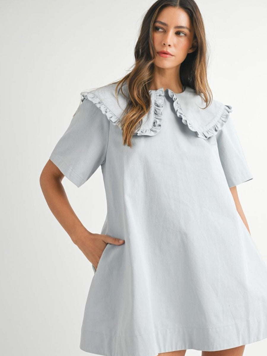 PETER PAN COLLAR MINI DRESS - LIGHT BLUE