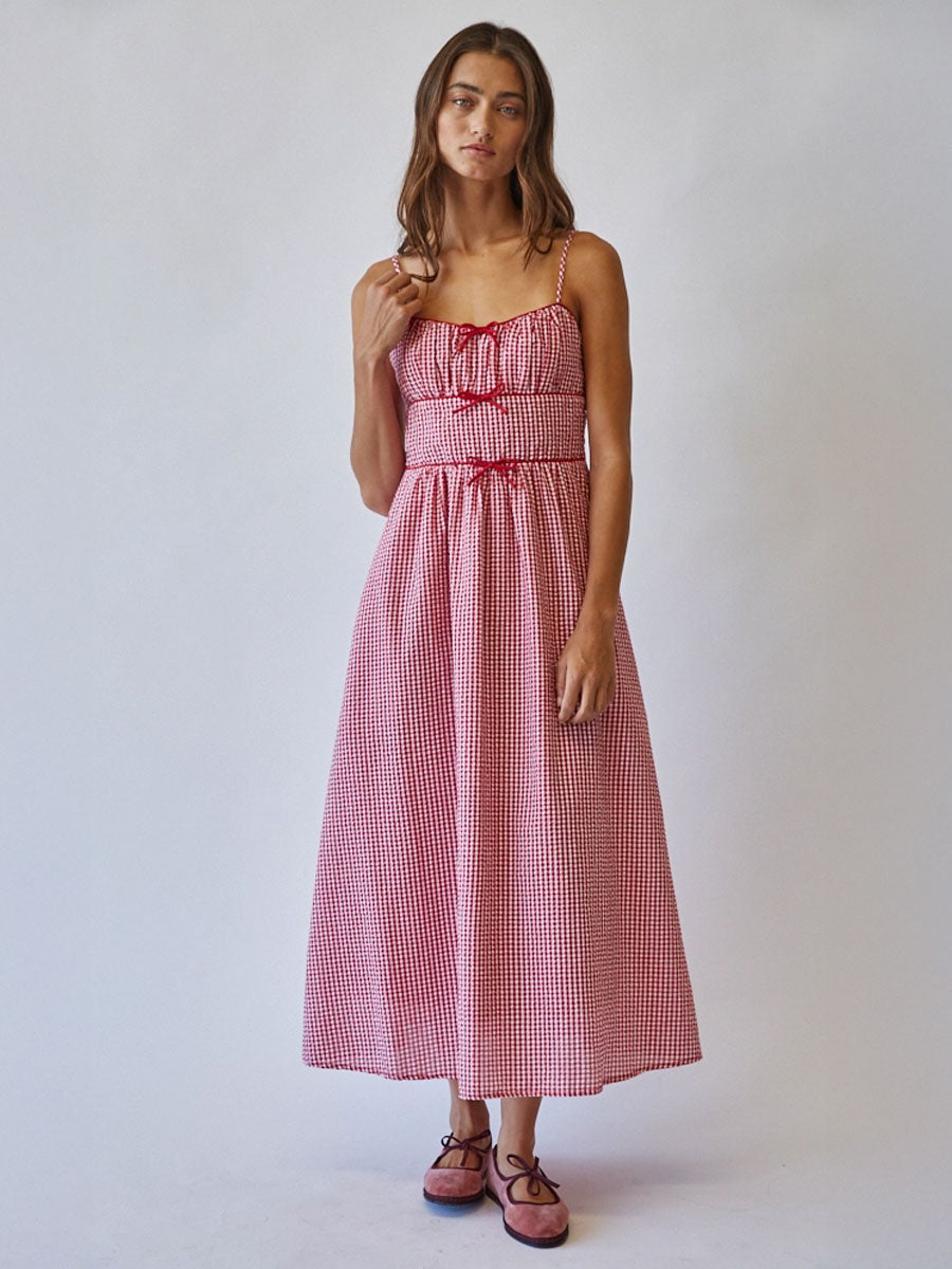 SWEET ESCAPE PICNIC BOW DRESS - RED DRESSES OAK CLOTHING CO.
