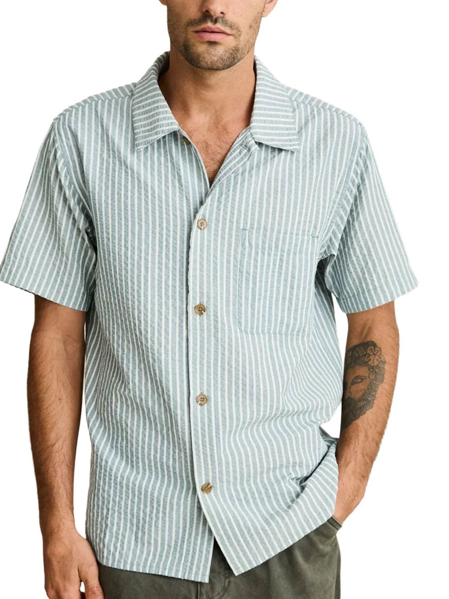 RHYTHM SEERSUCKER STRIP SHORT-SLEEVE SHIRT - PINE SHIRTS RHYTHM