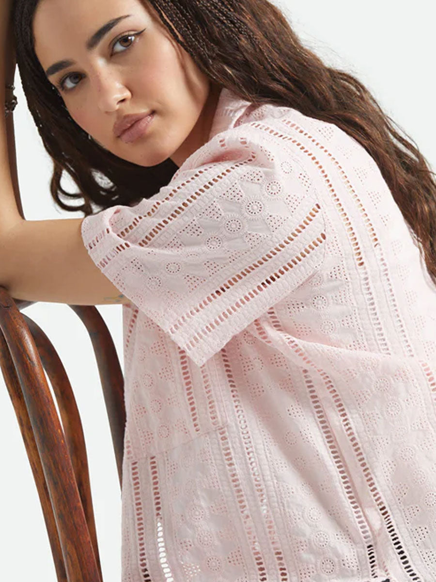 BRIXTON PARADISE LOUNGE SHORT-SLEEVE WOVEN TOP - CHALK PINK SHIRTS BRIXTON
