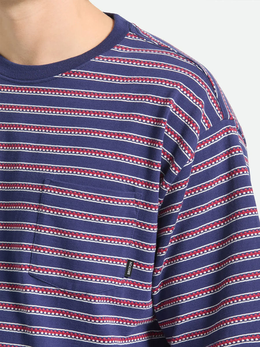 BRIXTON POOLSIDE PIQUE BOX CROP TEE - WASHED NAVY T-SHIRTS BRIXTON