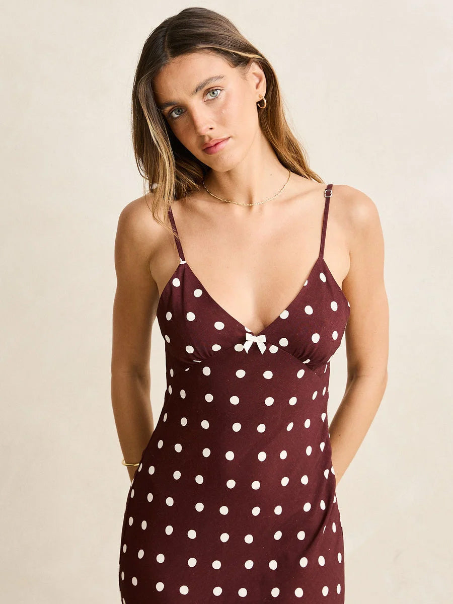 RHYTHM POLKA DOT BIAS MIDI DRESS - CAFE