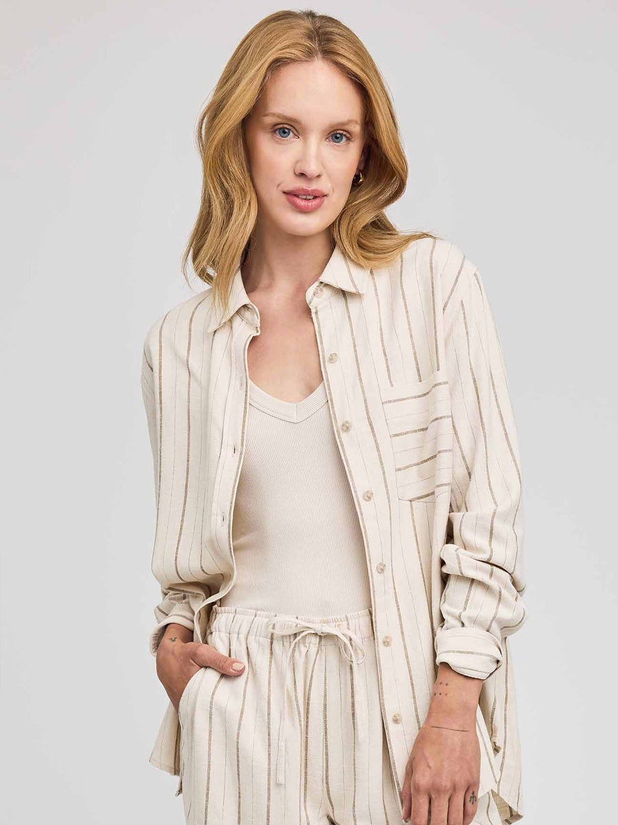 GENTLE FAWN PORTIA LONG-SLEEVE TOP - LINEN STRIPE SHIRTS GENTLE FAWN