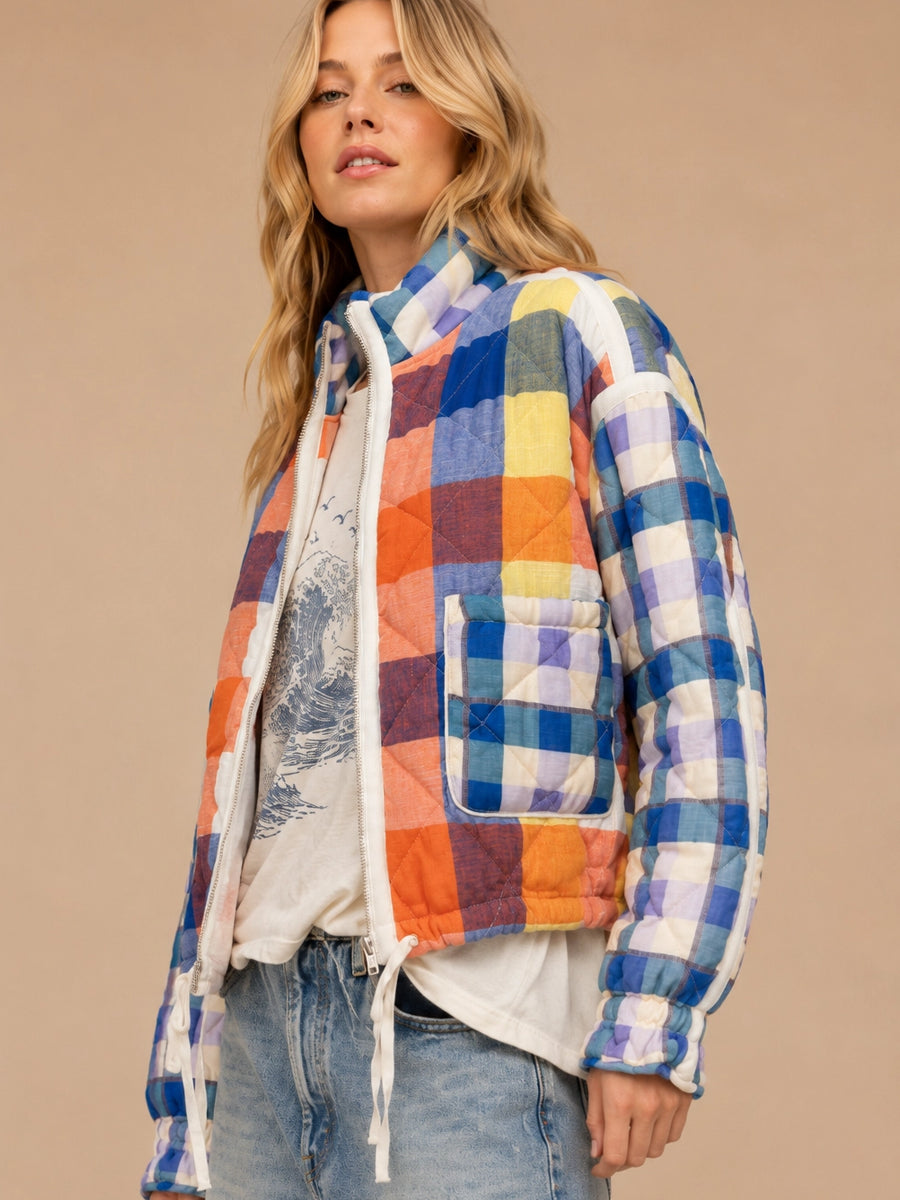 QUILTED PATCHWORK PUFFER - BLUE COMBO JACKETS OAK CLOTHING CO.