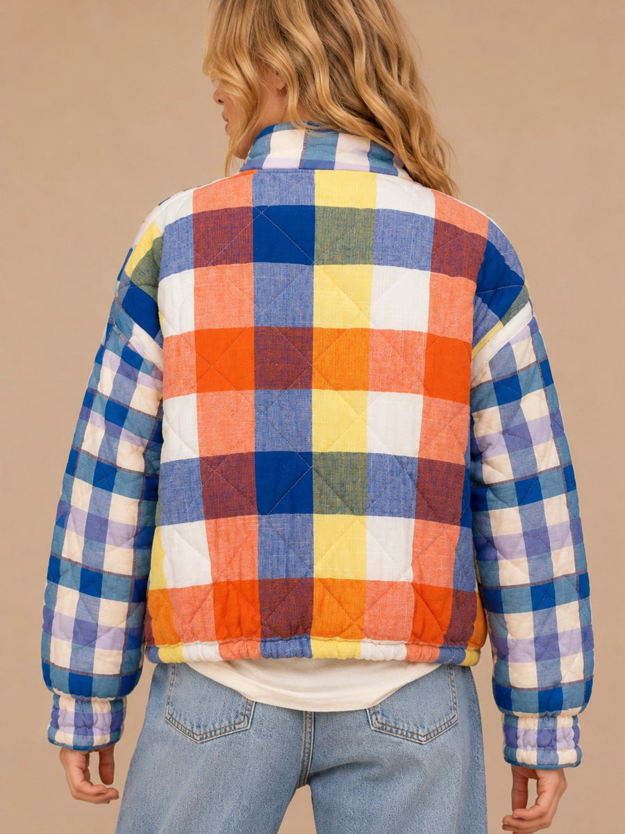 QUILTED PATCHWORK PUFFER - BLUE COMBO JACKETS OAK CLOTHING CO.