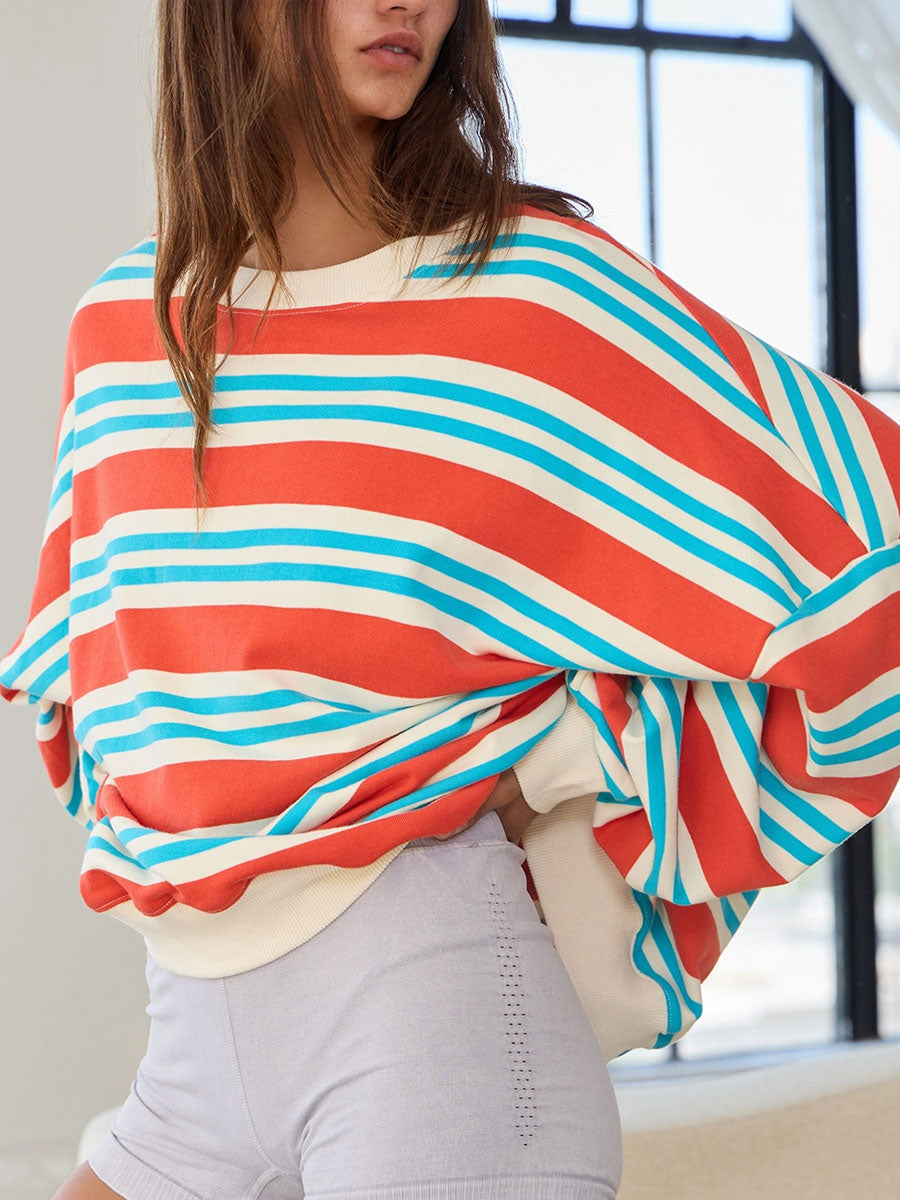 STRIPED TERRY SWEATSHIRT - RED/BLUE