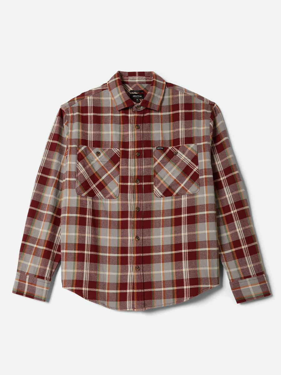 BRIXTON VINTAGE WASH FLANNEL - MAROON RED/BEIGE/GREEN SHIRTS BRIXTON