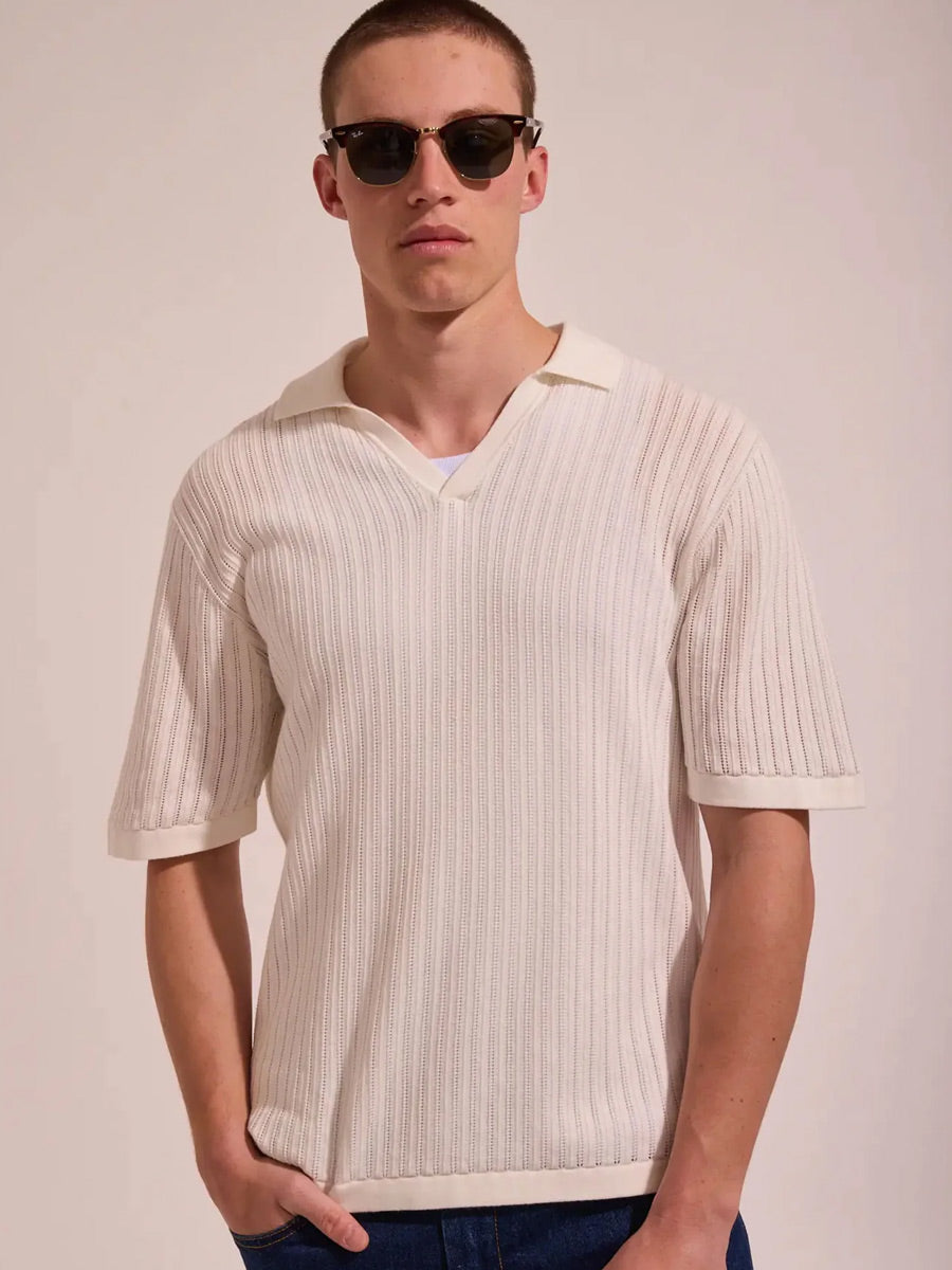 RHYTHM RELAXED KNIT SHORT-SLEEVE POLO - NATURAL SHIRT -